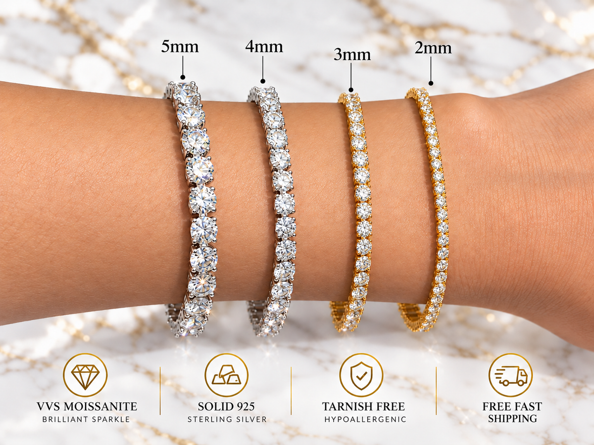 Moissanite Tennis Bracelet | Solid 925 Sterling Silver, 18K Gold Vermeil | D Color VVS