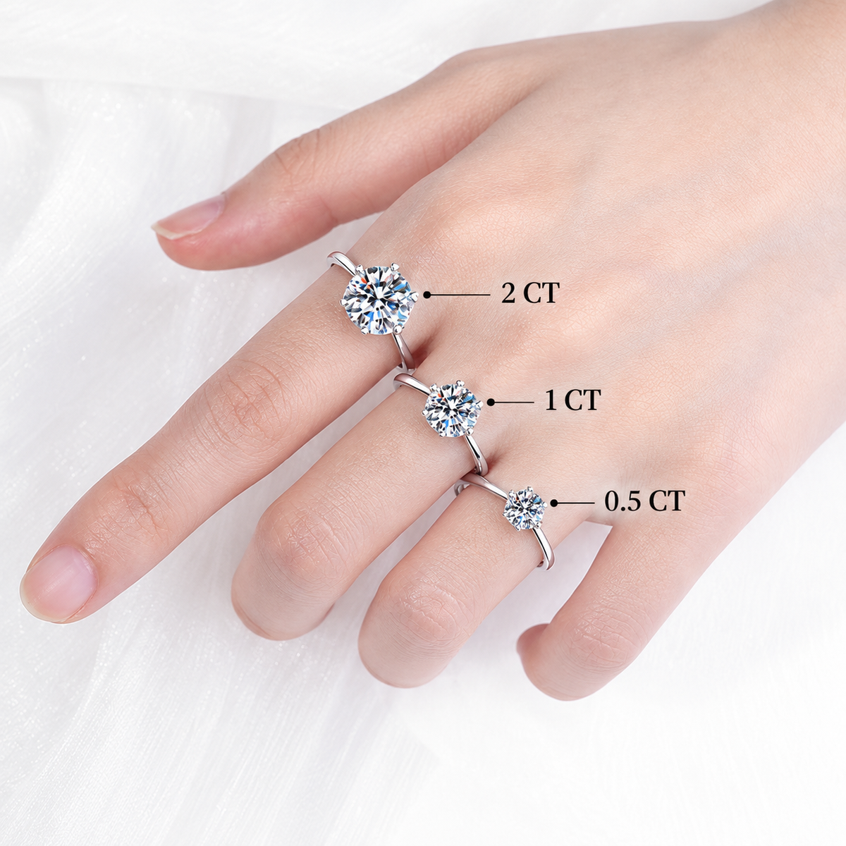 Adjustable Moissanite Solitaire Ring | D Color VVS | 925 Sterling Silver
