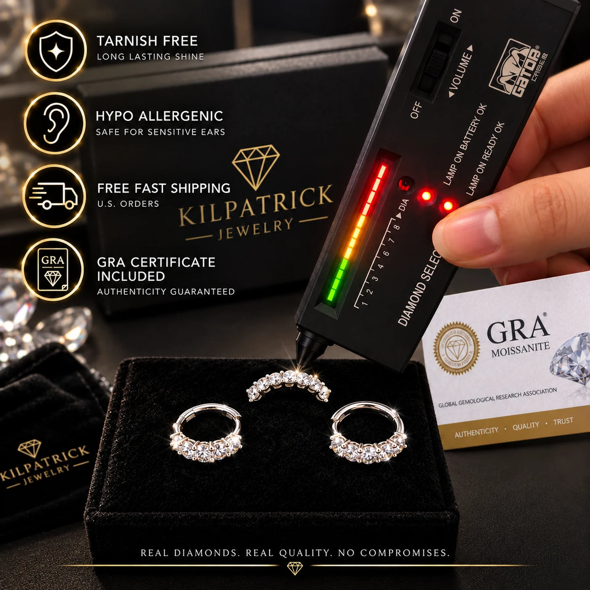 Moissanite Huggie Hoop Earrings | D Color VVS | 925 Sterling Silver
