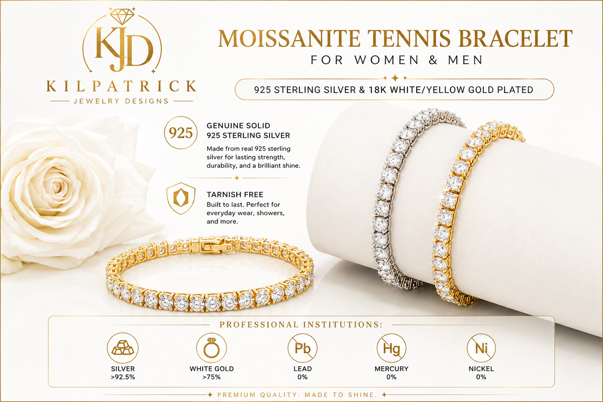 Moissanite Tennis Bracelet | Solid 925 Sterling Silver, 18K Gold Vermeil | D Color VVS