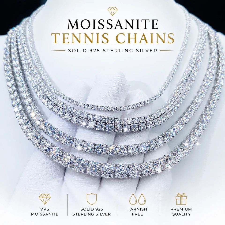 Moissanite Tennis Chain | Solid 925 Sterling Silver, 18K Gold Vermeil | D Color VVS
