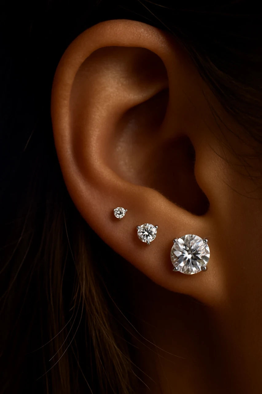 Moissanite Stud Earrings | D Color VVS | Solid 925 Sterling Silver | 4 Prong Screw Back