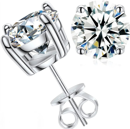 Moissanite Stud Earrings | D Color VVS | Solid 925 Sterling Silver | 4 Prong Screw Back