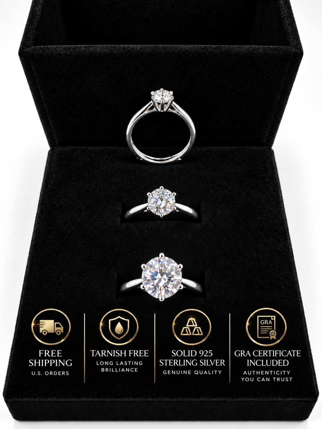 Adjustable Moissanite Solitaire Ring | D Color VVS | 925 Sterling Silver